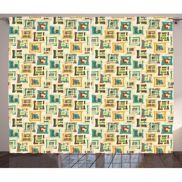 Abakuhaus Tenda Geometrica Rustica, Forma Surreale A Puzzle, Tenda Universale Per Soggiorno Con Passanti E Ganci, 280 X 175 Cm, Multicolore-image