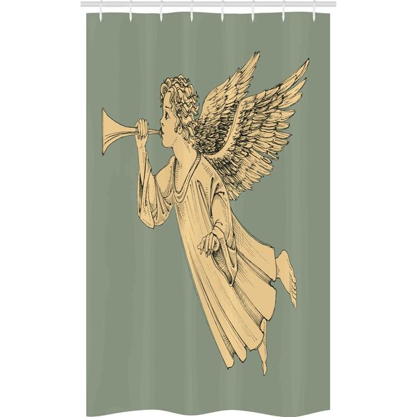 Abakuhaus Natale Tenda Da Doccia Stretta, Arte Angelo Volante, Set Decorativo Per Bagno In Tessuto Con Ganci, 120 X 180 Cm, Giallo-image