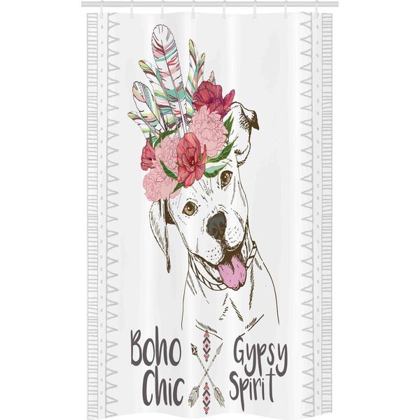Abakuhaus Pitbull Tenda Da Doccia Stretta, Cane Con Copricapo Con Piume, Set Decorativo Per Bagno In Tessuto Con Ganci, 120 X 180 Cm, Multicolore-image