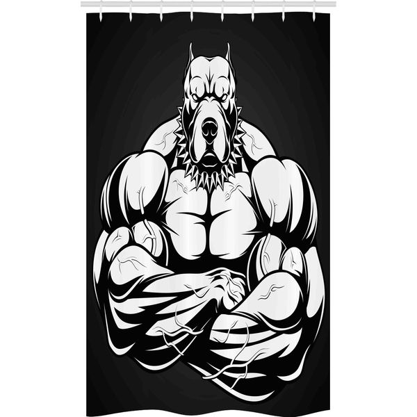 Abakuhaus Pitbull Tenda Da Doccia Stretta, Bodybuilder Animal, Set Decorativo Per Bagno In Tessuto Con Ganci, 120 X 180 Cm, Bianco Coke Grigio-image