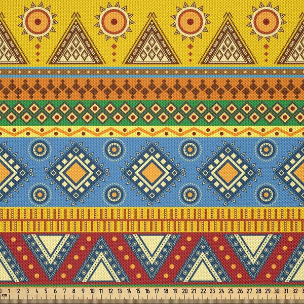 Abakuhaus Tessuto Satinato Messicano Al Metro, Bordi Tradizionali Indiani Aztechi Con Motivi Geometrici Artistici Vendemmia, 3 M (148 X 300 Cm), Multicolore-image