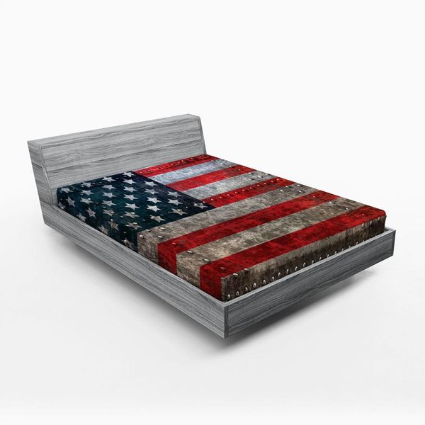 Abakuhaus Lenzuolo Con Angoli Con Bandiera Americana, Bandiera Di Consegna Su Sfondo Americano Con Stampa Grafica Su Pannello Di Legno, 90 X 200 Cm, Grigio Rosso-image