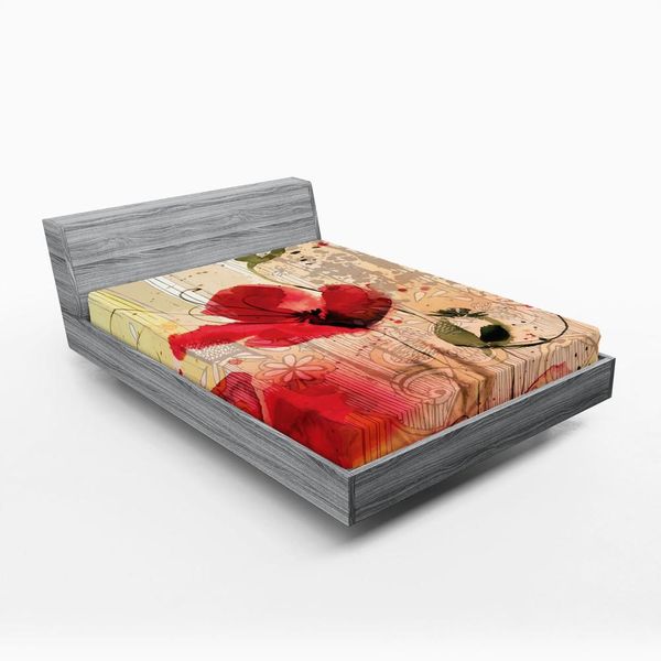Abakuhaus Lenzuolo Con Angoli, Romantico Motivo Floreale Con Papaveri Effetto Pennellata, Beige Con Ornamenti Floreali, 135 X 190 Cm, Multicolore-image