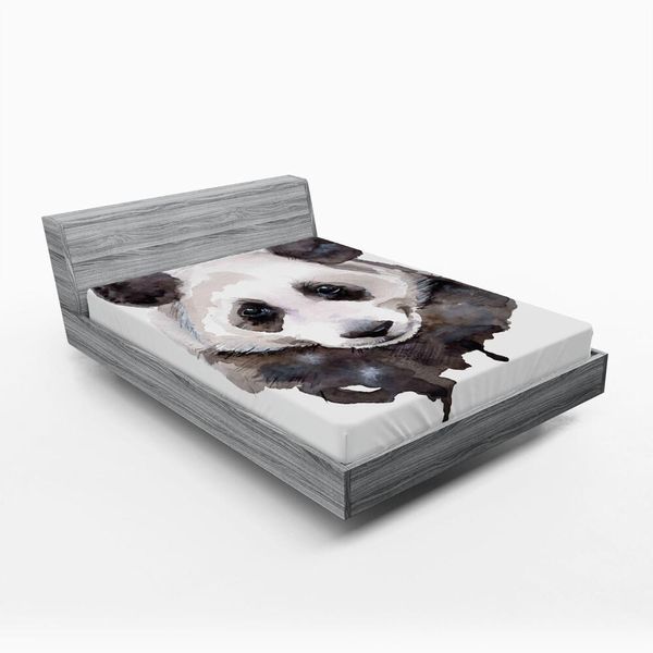 Abakuhaus Lenzuolo Con Angoli Per Animali, Acquerello Con Simpatico Panda, Orso, Animali Asiatici, Tema Zoo, Immagine Grafica, 150 X 190 Cm, Beige, Bianco E Nero-image
