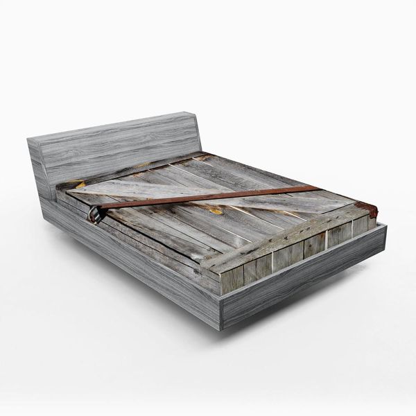 Abakuhaus Lenzuolo Con Angoli Rustico, Porta Da Fienile In Legno Invecchiato Con Serrature Incrociate Arrugginite, Design Antico Da Fattoria Occidentale, 140 X 200 Cm, Marrone-image