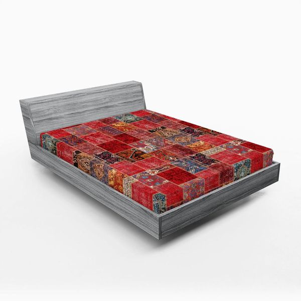 Abakuhaus Lenzuolo Con Angoli Orientale, Motivi Arabeschi Dai Toni Caldi Grunge Con Decorazioni, 135 X 190 Cm, Corallo Scuro Multicolore-image