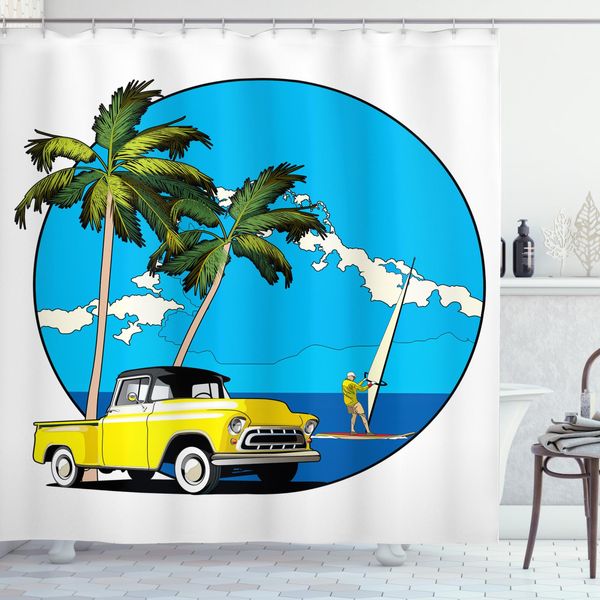 Abakuhaus Tenda Da Doccia Colorata, Nostalgica Chevy Car, Impermeabile, Incl. 12 Anelli, Resistente A Batteri E Muffe, 175 X 240 Cm, Multicolore-image