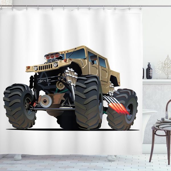 Abakuhaus Tenda Da Doccia, Monster Truck Racing, Impermeabile, Inclusi 12 Anelli, Resistente A Batteri E Muffe, 175 X 220 Cm, Multiuso-image