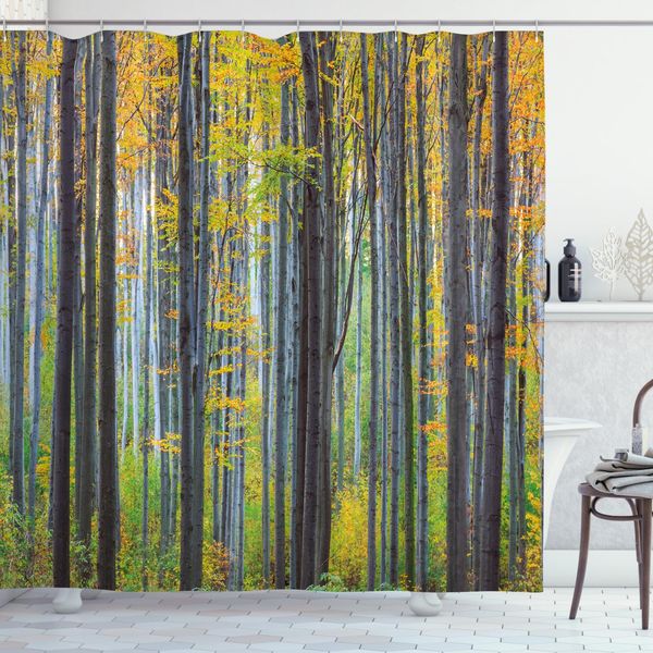 Abakuhaus Tenda Da Doccia Fallen, Stagione Autunnale Bosco Di Faggi, In Tessuto Incl. 12 Ganci Stampa Digitale Colori Resistenti Lunga Durata Resistente Ai Batteri, 175 X 220 Cm, Grigio Giallo-image