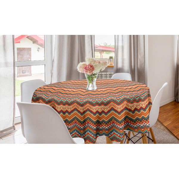 Abakuhaus Tovaglia Rotonda Colorata, Motivo A Zig Zag, Tovaglia Circolare Per Sala Da Pranzo, Decorazione Cucina, 150 Cm, Multicolore-image