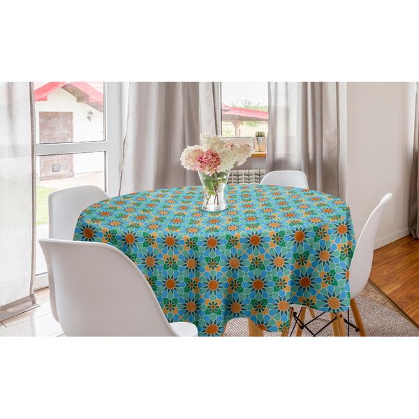 Abakuhaus Tovaglia Rotonda Marocchina, Motivo Floreale Stellato, Tovaglia Circolare Per Sala Da Pranzo, Decorazione Per Cucina, 150 Cm, Multicolore-image