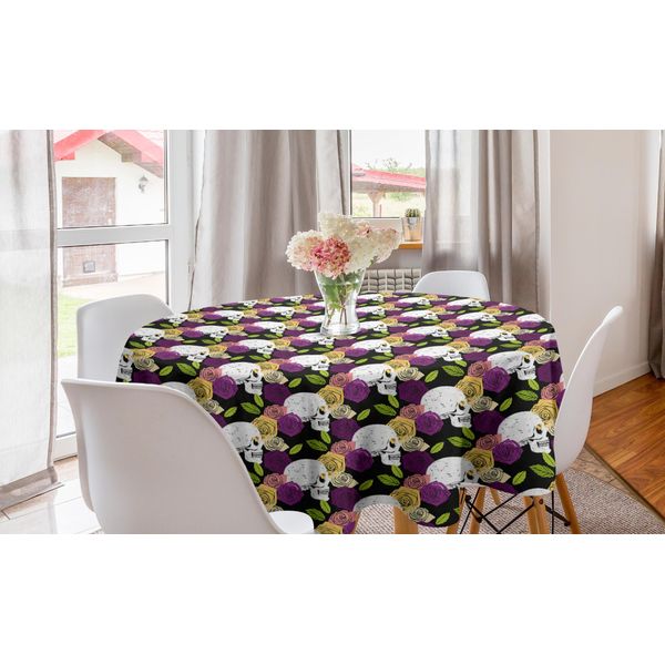 Abakuhaus Tovaglia Rotonda Con Motivi Floreali, Sugar Skull Grunge Roses, Tovaglia Circolare Per Sala Da Pranzo E Cucina, 150 Cm, Multicolore-image