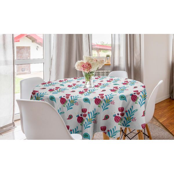 Abakuhaus Tovaglia Rotonda Orientale, Ispirazione Floreale Paisley, Tovaglia Circolare Per Sala Da Pranzo E Cucina, 150 Cm, Grigio Chiaro Multicolore-image