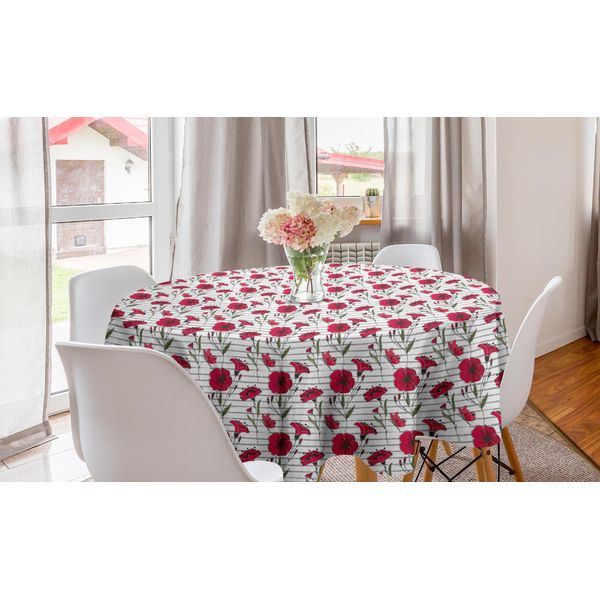 Abakuhaus Tovaglia Rotonda Con Motivi Floreali, Papaveri E Farfalle, Tovaglia Circolare Per Sala Da Pranzo E Cucina, 150 Cm, Corallo Scuro E Verde Oliva-image
