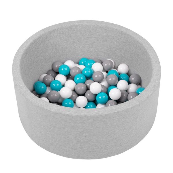 Piscina Per Bambini Selonis Con Palline 70X30Cm/150 Palline Rotonde, Grigio Chiaro: Grigio/Bianco/Turchese-image