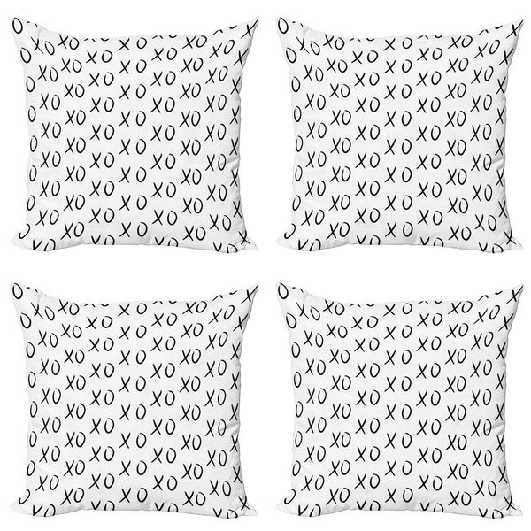 Abakuhaus Xo Set Di Federe (4 Pezzi), Affection Expression KüSse, Stampa Digitale Moderna Su Entrambi I Lati, 50 Cm X 50 Cm, Bianco E Nero-image