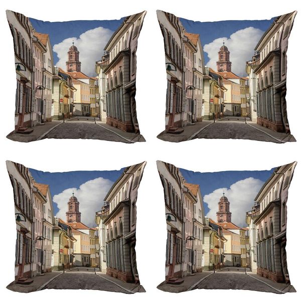 Abakuhaus Set Di Federe Europee (4 Pezzi), Heidelberg Streets, Stampa Digitale Moderna Su Entrambi I Lati, 40 Cm X 40 Cm, Multicolore-image