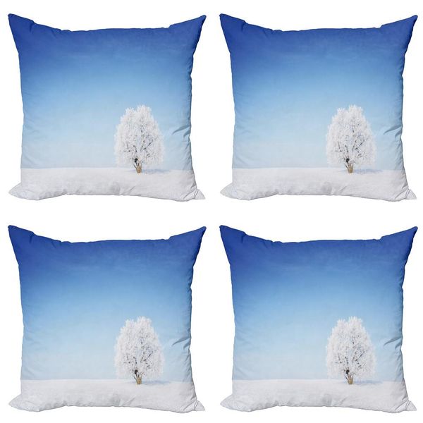 Abakuhaus Set Di Federe Invernali (4 Pezzi), Solo Albero Neve, Stampa Digitale Moderna Su Entrambi I Lati, 40 Cm X 40 Cm, Bianco Blu-image