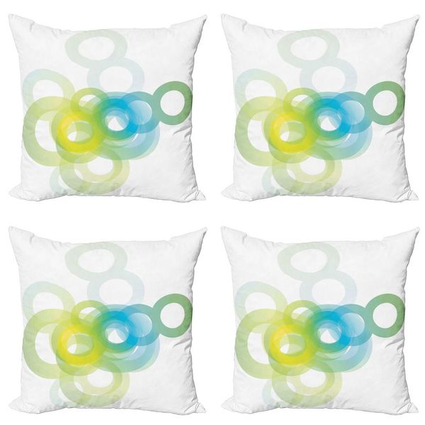 Abakuhaus Set Di Federe Astratte (4 Pezzi), Cerchio Ombre Moderno, Stampa Digitale Moderna Su Entrambi I Lati, 40 Cm X 40 Cm, Blu-Bianco E Giallo-image