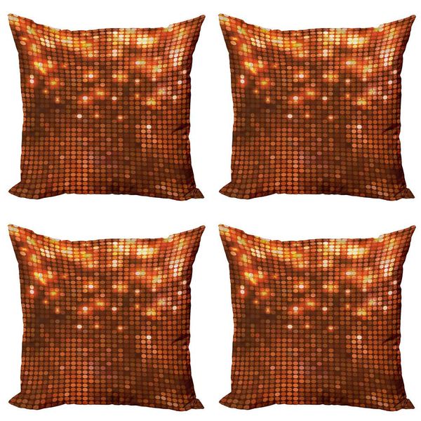 Abakuhaus Set Di Federe Astratte (4 Pezzi), Mosaico Vivid Dots, Stampa Digitale Moderna Su Entrambi I Lati, 60 Cm X 60 Cm, Arancione Scuro Arancione-image