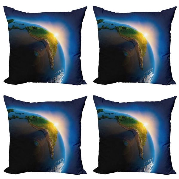 Abakuhaus Set Di Federe Per Cuscini (4 Pezzi), Continente Sudamericano, Stampa Digitale Moderna Su Entrambi I Lati, 50 Cm X 50 Cm, Blu, Verde, Giallo Terra-image