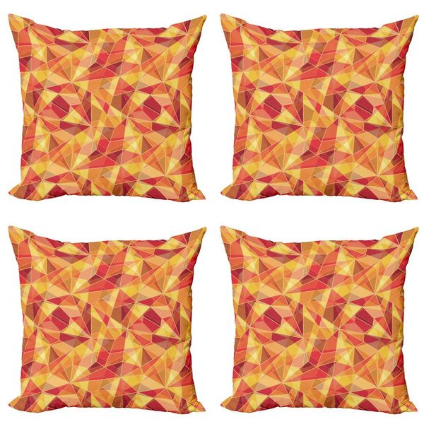 Abakuhaus Set Di Federe Astratte (4 Pezzi), Stile Digitale Mosaico, Stampa Digitale Moderna Su Entrambi I Lati, 60 Cm X 60 Cm, Arancione Calendula Rosso-image