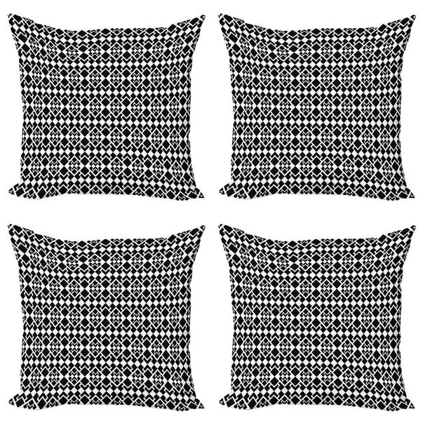Abakuhaus Set Di Federe Astratte (4 Pezzi), Forme Triangolari Geometriche, Stampa Digitale Moderna Su Entrambi I Lati, 45 Cm X 45 Cm, Bianco E Nero-image