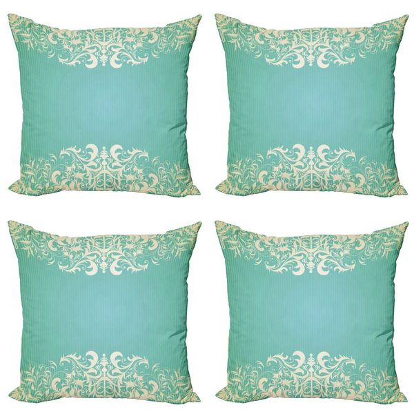 Abakuhaus Set Di Federe (4 Pezzi), Flora Curlicues, Stampa Digitale Moderna Su Entrambi I Lati, 45 Cm X 45 Cm, Seafoam Creme-image