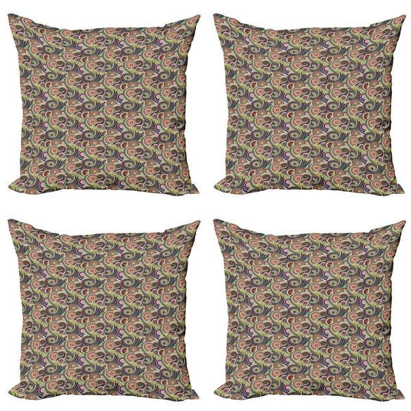 Abakuhaus Set Di Federe Astratte (4 Pezzi), Eastern Doodle Paisley, Stampa Digitale Moderna Su Entrambi I Lati, 40 Cm X 40 Cm, Multicolore-image