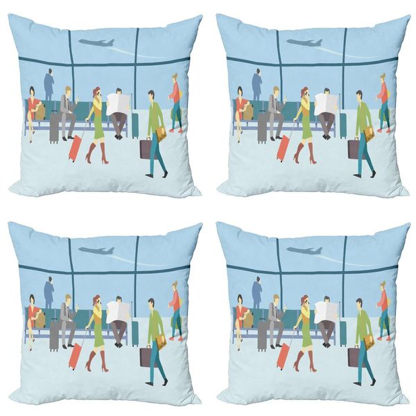 Abakuhaus Set Di Federe Per Cuscini Da Aeroporto (4 Pezzi), Sala D'attesa Nel Terminal, Stampa Digitale Moderna Su Entrambi I Lati, 45 Cm X 45 Cm, Multicolore-image
