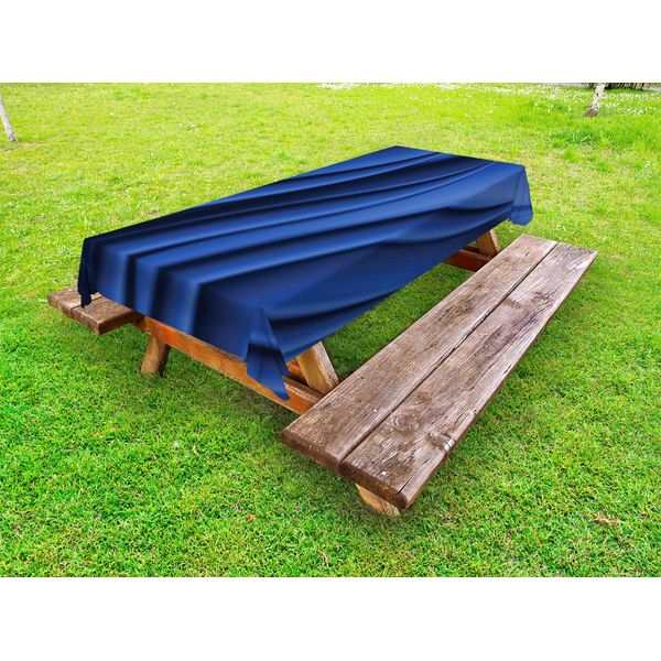Abakuhaus Tovaglia Blu Navy Per Esterni, Disegno Ispirato Alle Onde Del Mare Con Grafica Digitale Riflettente Che Raffigura Il Mare, Blu Scuro, 145X305 Cm-image