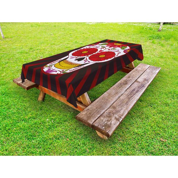 Abakuhaus Tovaglia Da Esterno Con Teschi Zuccherati, Arte Ispirata Alla Catrina Con Teschi Decorati Con Motivi Floreali Commemorativi, Multicolore, 145X305 Cm-image