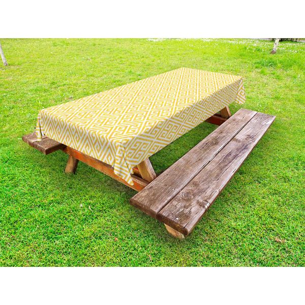 Abakuhaus Tovaglia Greek Key Per Esterni, Motivo A Piastrelle Gialle E Bianche Con Linee Intrecciate In Un Quadrato Che Ricorda Un Labirinto, Giallo E Bianco, 145X305 Cm-image
