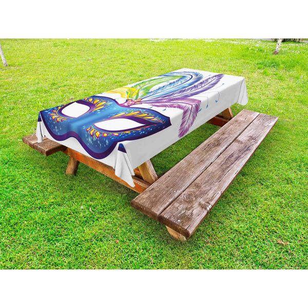 Abakuhaus Tovaglia Da Tavolo Per Carnevale All'aperto, Maschera Veneziana Decorata Blu Con Piume Per Sfilata In Maschera, Multicolore, 145X265 Cm-image