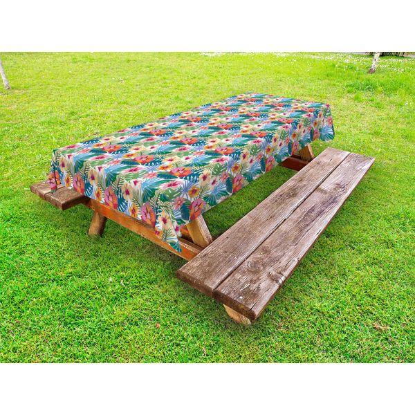 Abakuhaus Tovaglia Aloha Outdoor, Motivi Astratti Della Giungla Naturale In Fiore Con Effetto Pittorico, Tema Foresta Pluviale Estiva, Multicolore, 145X305 Cm-image