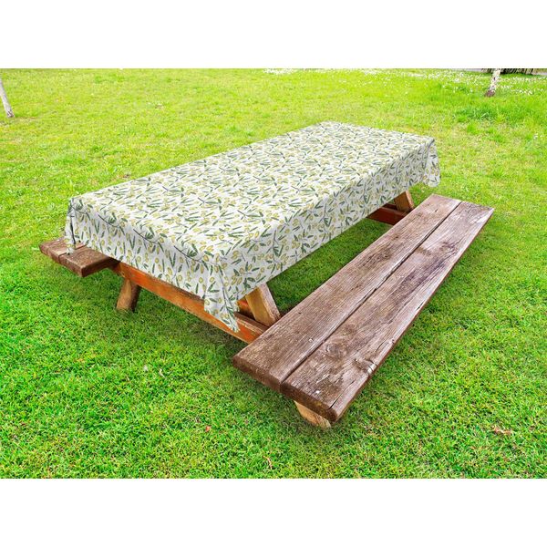 Abakuhaus Tovaglia Botanica Per Esterni, Astratta, Design, Motivo Con Rami Di Ulivo E Foglie, Verde Felce Verde Chiaro, 145X210 Cm-image