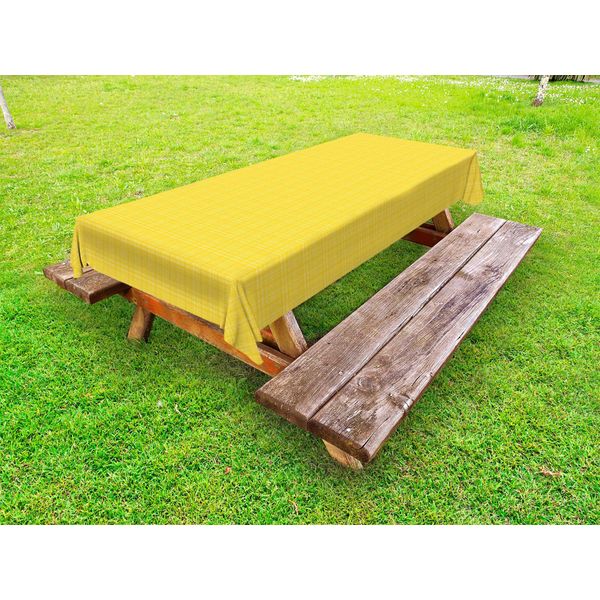 Abakuhaus Tovaglia Astratta Per Esterni, Stile Retrò, Strisce Vivaci, Ornamenti Sovrapposti, Giallo Senape, 145X210 Cm-image