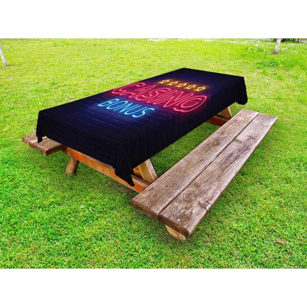 Abakuhaus Tovaglia Da Poker Per Esterni, Illustrazione In Stile Casinò Retrò Vegas Con Stelle Su Sfondo Mattone, Grigio Scuro Multicolore, 145X210 Cm-image