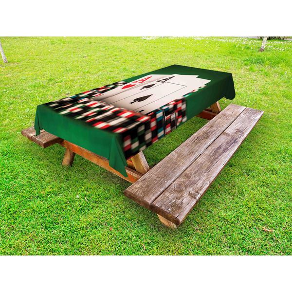 Abakuhaus Tovaglia Da Poker Per Esterni, Illustrazione Con Mazzo Di Fiches E Carte Da Gioco, 2 Assi, Smeraldo E Multicolore, 145X210 Cm-image