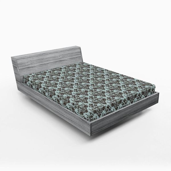 Abakuhaus Lenzuolo Con Angoli In Damasco, Motivo A Foglie Occidentali Modulari In Rayon, Linee Con Fiori Ricurvi, 150 X 190 Cm, Marrone Verde Acqua-image