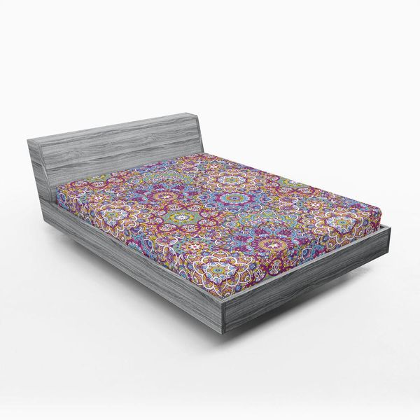 Abakuhaus Lenzuolo Con Angoli Lotus, Motivo Mandala Con Cerchi Floreali Folk Misti Fiori Orientali Colorati Design Artistico, 160 X 200 Cm, Multicolore-image