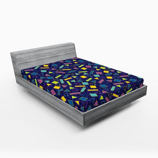 Abakuhaus Lenzuolo Con Angoli, Stile Retrò Anni '80 Memphis, Triangoli, Quadrati, Rettangoli, Hippie Pop, 135 X 190 Cm, Multicolore-image
