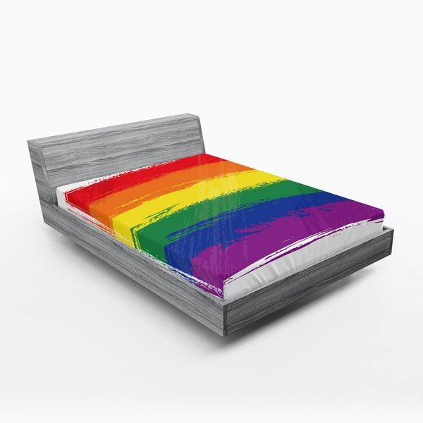 Abakuhaus Lenzuolo Con Angoli, Disegno Acquerellato Simbolo Gay E Bisessuale Bandiera Arcobaleno Dell'orgoglio Amore Vince Illustrazione, 90 X 200 Cm, Multicolore-image
