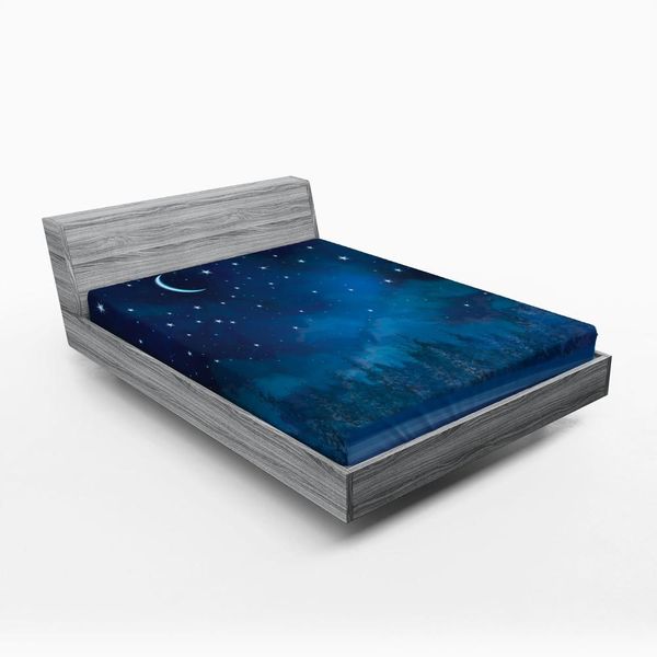 Abakuhaus Lenzuolo Con Angoli Invernale, Illustrazione Notturna Con Luna Vivida, 150 X 190 Cm, Blu Mare Blu Scuro-image