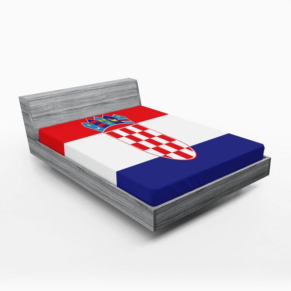 Abakuhaus Croazia Lenzuolo Con Angoli, Simplistic Design Illustrazione Della Bandiera Nazionale Zagabria Stampa, 160 X 200 Cm, Vermilion Indigo Bianco-image