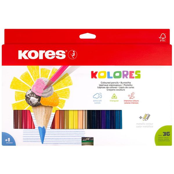 Kores BB93336 Matite Colorate Triangolari Kores "Kolores"", Confezione Da 36 Pezzi"-image