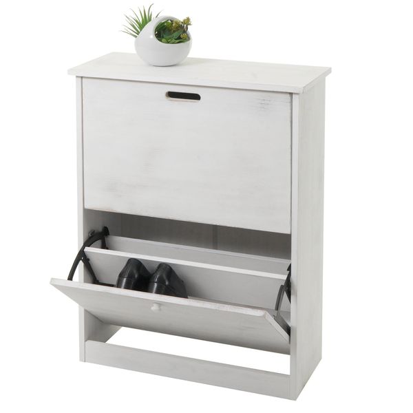 Scarpiera HWC-K45, Scarpiera Mobile, 81X60X25Cm 2 Ante, Mdf In Paulownia ~ Bianco Shabby-image