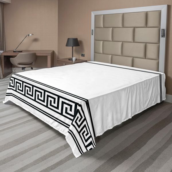 Abakuhaus Lenzuolo Astratto, Minimalista Classico Ispirazione Greca Antica Motivo Monocromatico, Lenzuolo Superiore Morbido E Confortevole Per Un Letto Decorativo 1 Pezzo 266 Cm X 260 Cm, Grigio Antracite Bianco-image