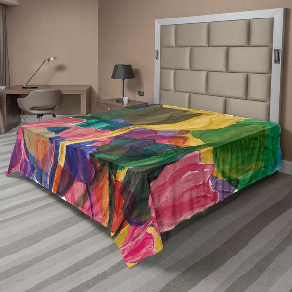 Abakuhaus Lenzuolo Con Fiori, Pittura Artistica Giardino Creativo Fiori Tulipani Colorati In Stampa Artistica Acquerello, Lenzuolo Superiore Morbido E Confortevole Per Un Letto Decorativo 1 Pezzo 260 Cm X 228 Cm, Multicolore-image