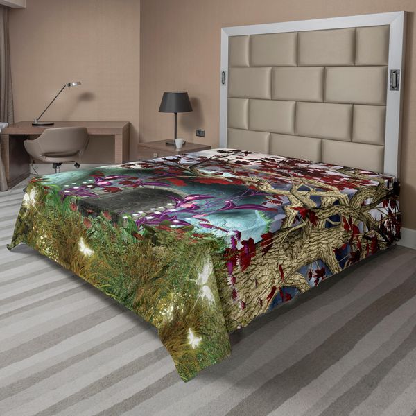 Abakuhaus Lenzuolo Wald, Albero Magico Porta Di Legno Nella Fantastica Foresta Vergine, Morbido E Comodo Lenzuolo Superiore Per Un Letto Decorativo 1 Pezzo 275 Cm X 260 Cm, Multicolore-image